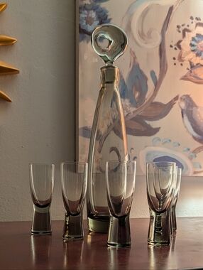 Decanter 6 Shot Glasses Danish Holmegaard By Per Lutken Barware Aristokrat VTG